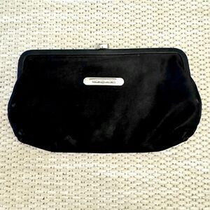 Michael Kors Black Satin Frame Clutch Evening Bag Silver Hardware